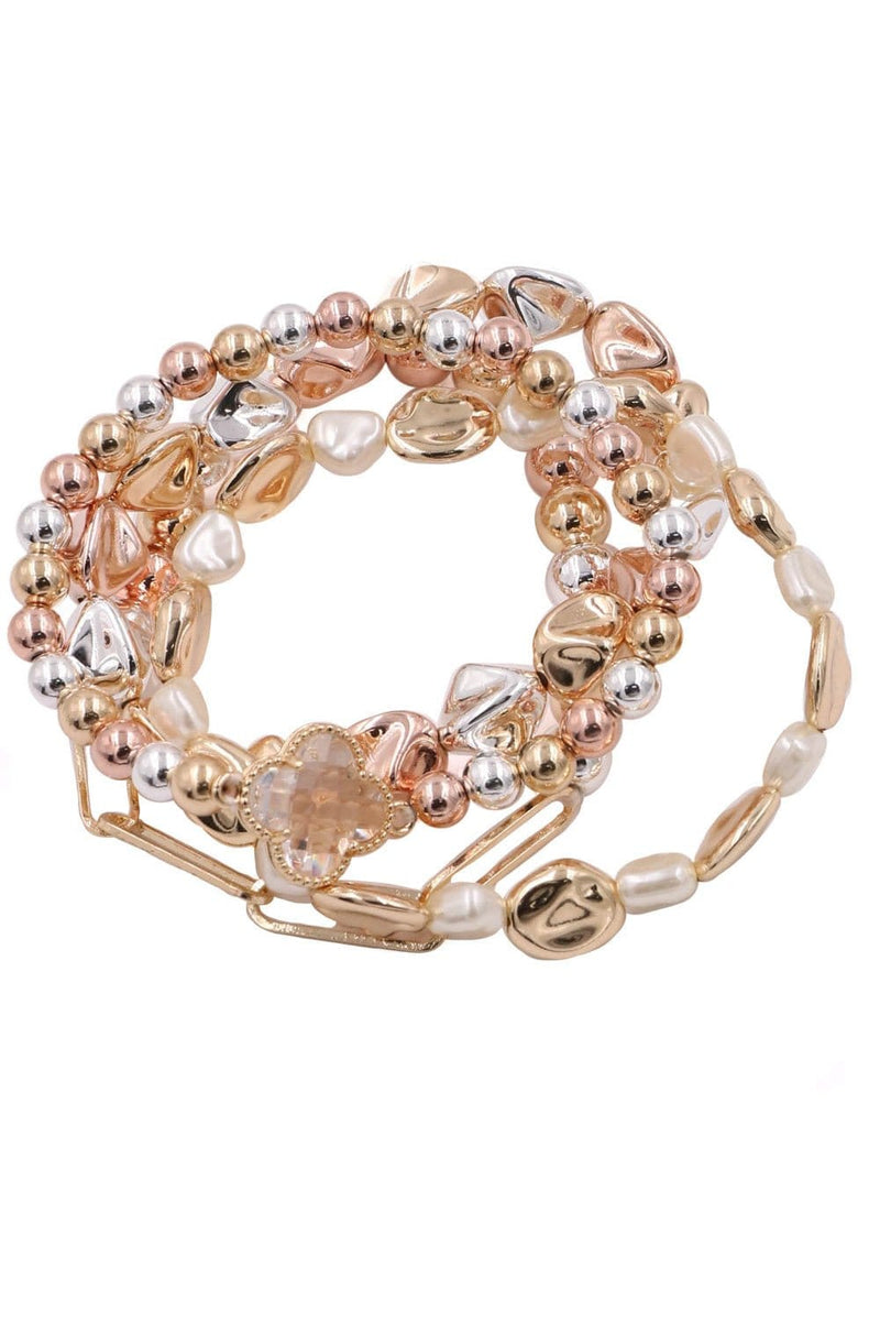 CB2184 Metallic Clover Beaded Accent Bracelet Set - MiMi Wholesale