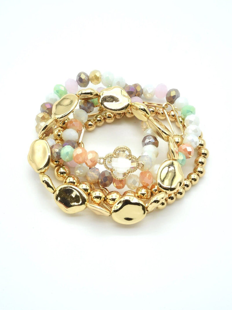 CB2187 Beaded Clover Accent Bracelet Set - MiMi Wholesale