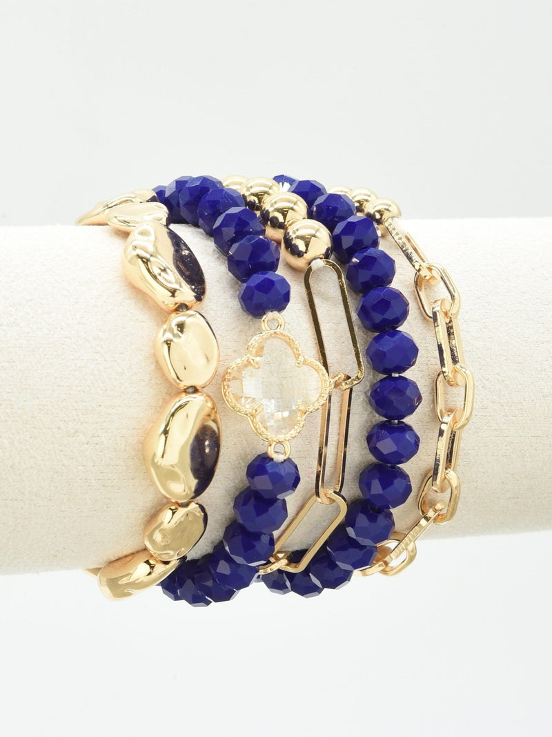 CB2187 Beaded Clover Accent Bracelet Set - MiMi Wholesale