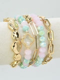 CB2187 Beaded Clover Accent Bracelet Set - MiMi Wholesale