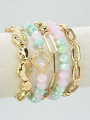 CB2187 Beaded Clover Accent Bracelet Set - MiMi Wholesale