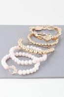 CB2187 Beaded Clover Accent Bracelet Set - MiMi Wholesale
