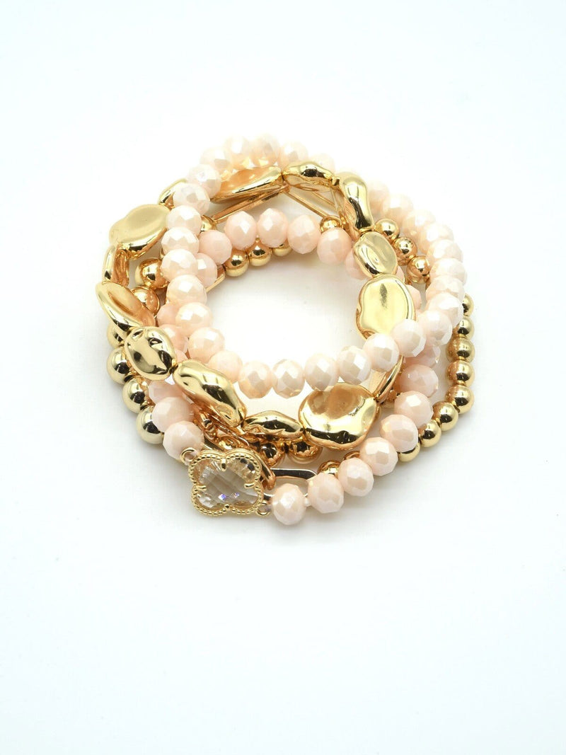 CB2187 Beaded Clover Accent Bracelet Set - MiMi Wholesale