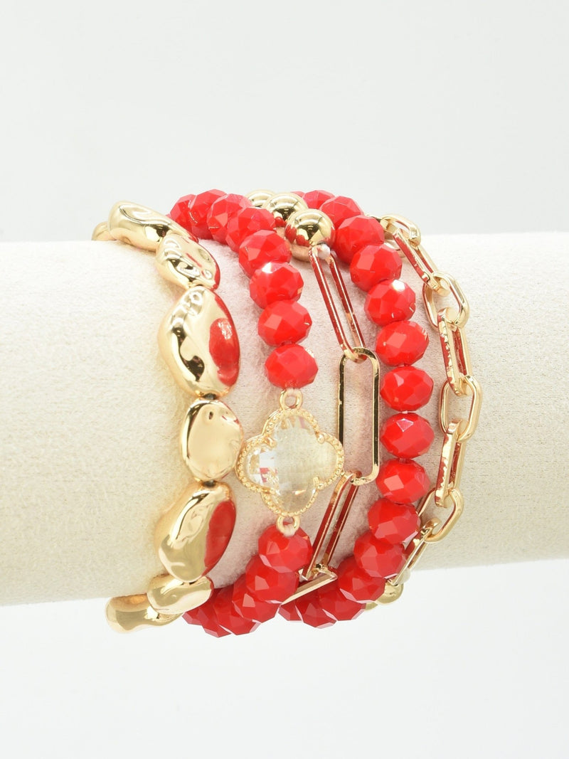 CB2187 Beaded Clover Accent Bracelet Set - MiMi Wholesale