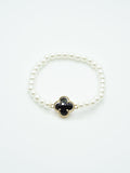 CB2213 Clover Accent Pearl Stretch Bracelet - MiMi Wholesale