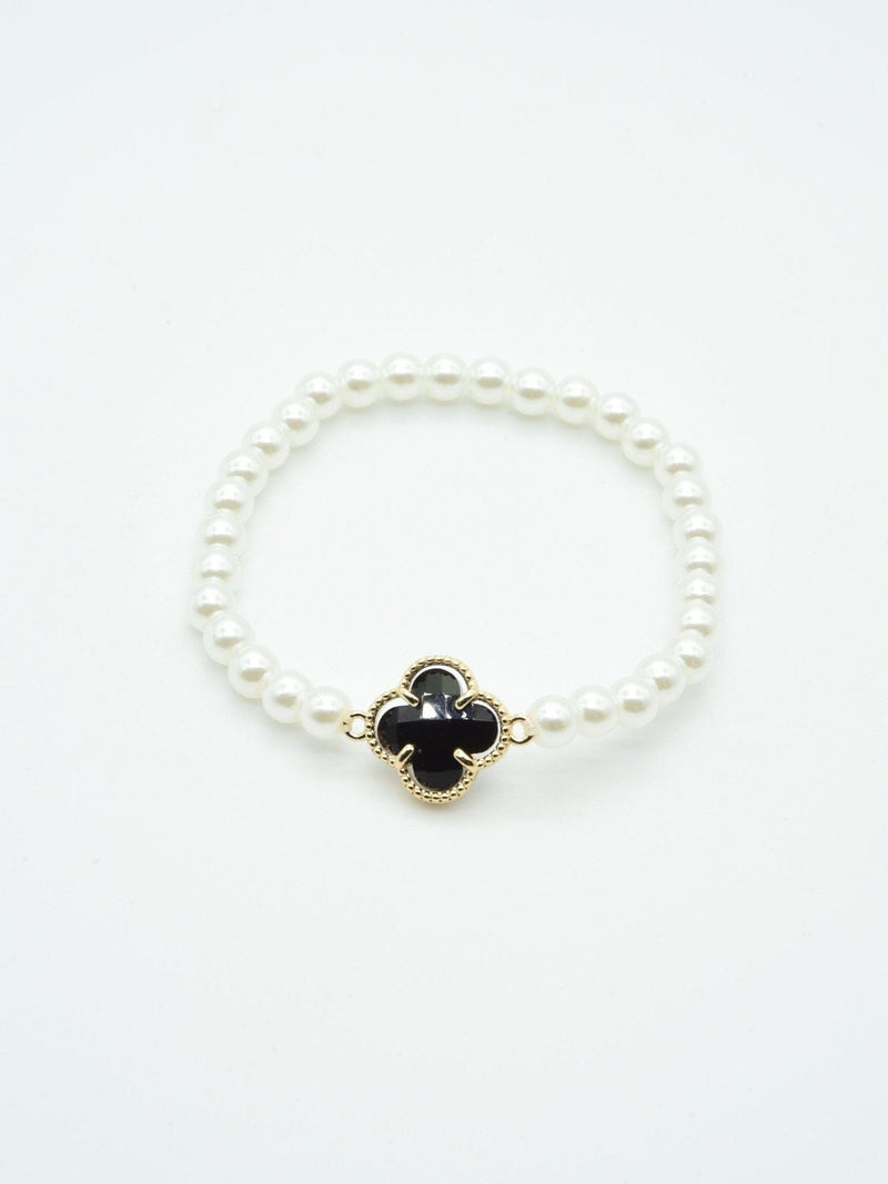 CB2213 Clover Accent Pearl Stretch Bracelet - MiMi Wholesale