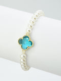 CB2213 Clover Accent Pearl Stretch Bracelet - MiMi Wholesale