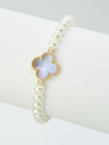 CB2213 Clover Accent Pearl Stretch Bracelet - MiMi Wholesale