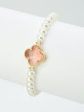 CB2213 Clover Accent Pearl Stretch Bracelet - MiMi Wholesale