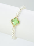 CB2213 Clover Accent Pearl Stretch Bracelet - MiMi Wholesale