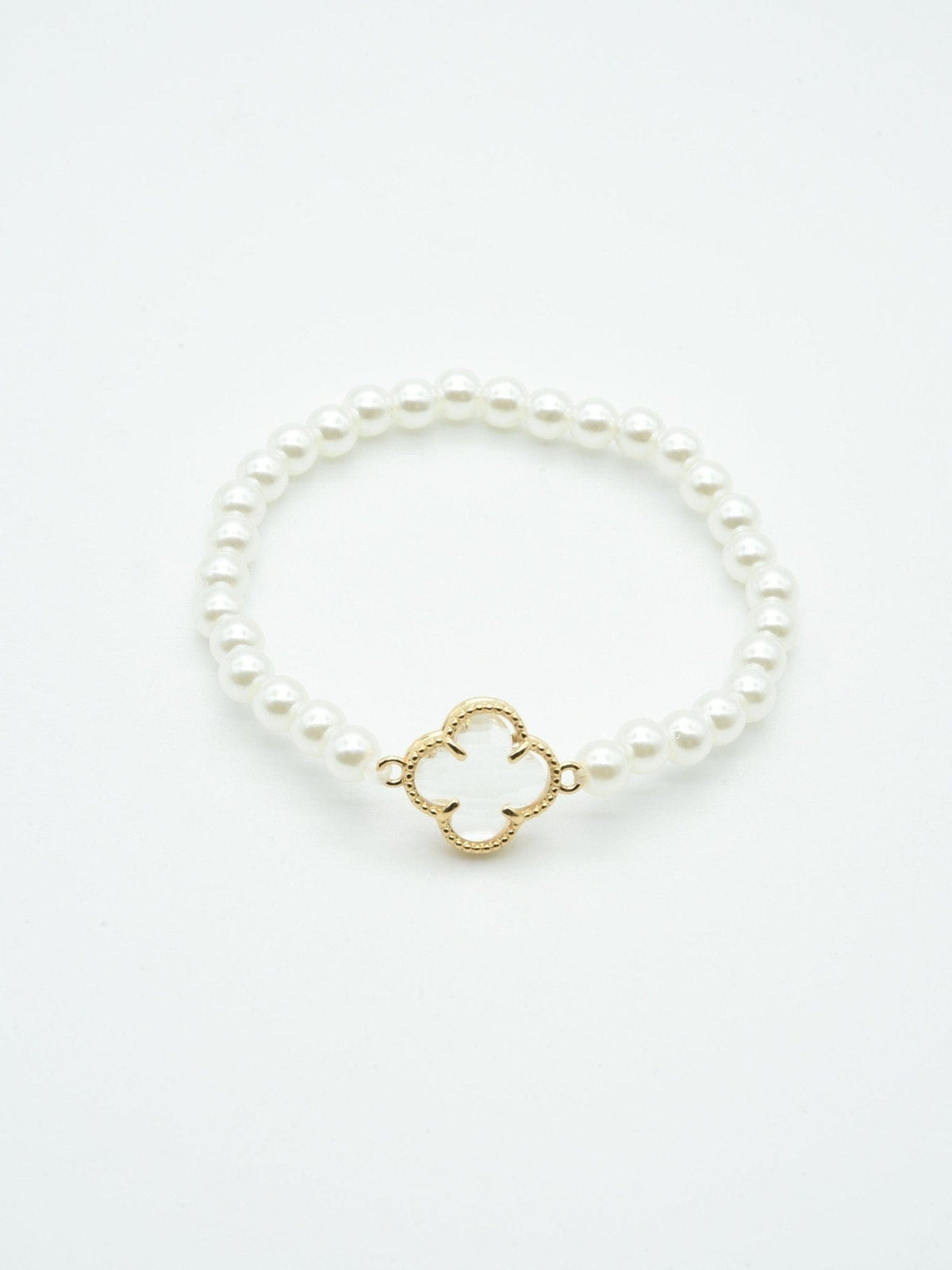 CB2213 Clover Accent Pearl Stretch Bracelet - MiMi Wholesale
