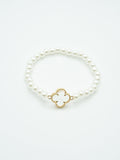 CB2213 Clover Accent Pearl Stretch Bracelet - MiMi Wholesale