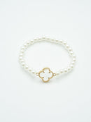 CB2213 Clover Accent Pearl Stretch Bracelet - MiMi Wholesale