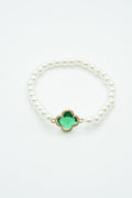 CB2213 Clover Accent Pearl Stretch Bracelet - MiMi Wholesale