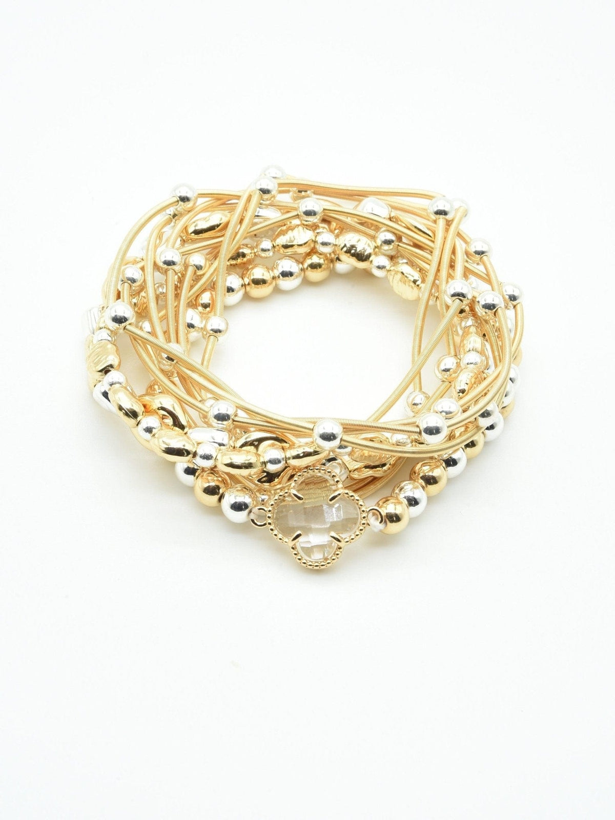 CB2214 Multi Clover Coil Beaded Bracelet - MiMi Wholesale