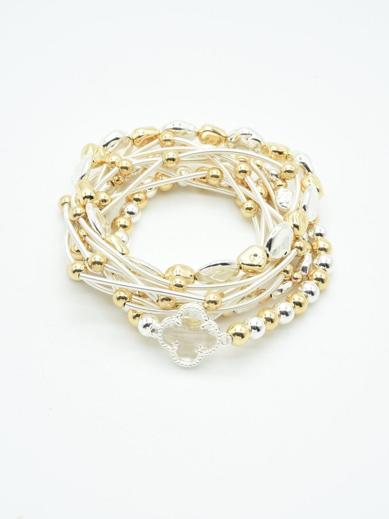 CB2214 Multi Clover Coil Beaded Bracelet - MiMi Wholesale