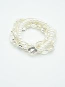 CB2215 Pearl Bead and Metallic Layered Bracelet Set - MiMi Wholesale