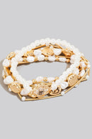 CB2215 Pearl Bead and Metallic Layered Bracelet Set - MiMi Wholesale