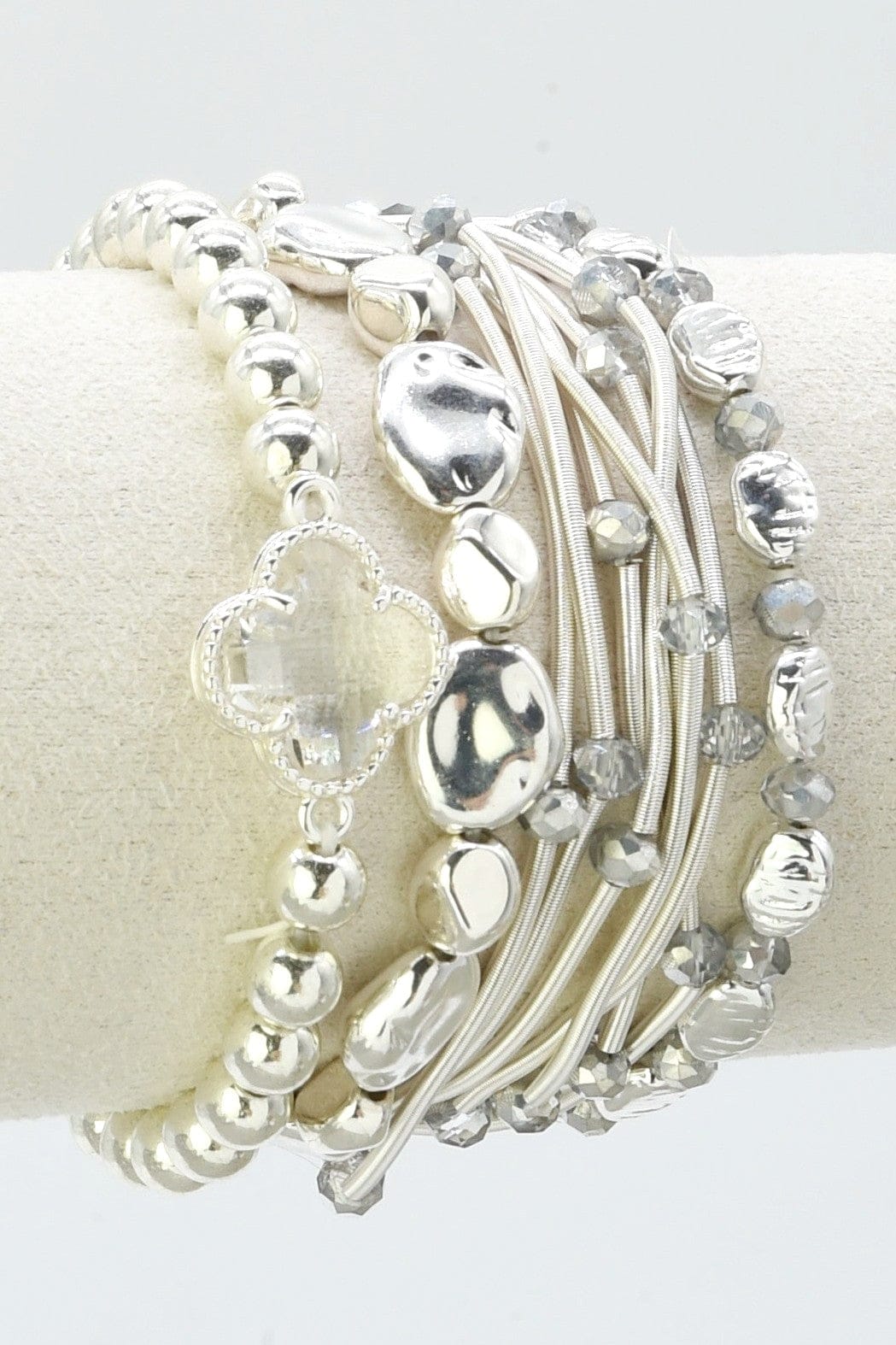 CB2216 Clover Charm Color Accent Beaded Bracelet Set - MiMi Wholesale