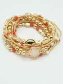 CB2216 Game Day Clover Charm C Accent Beaded Bracelet Set - MiMi Wholesale