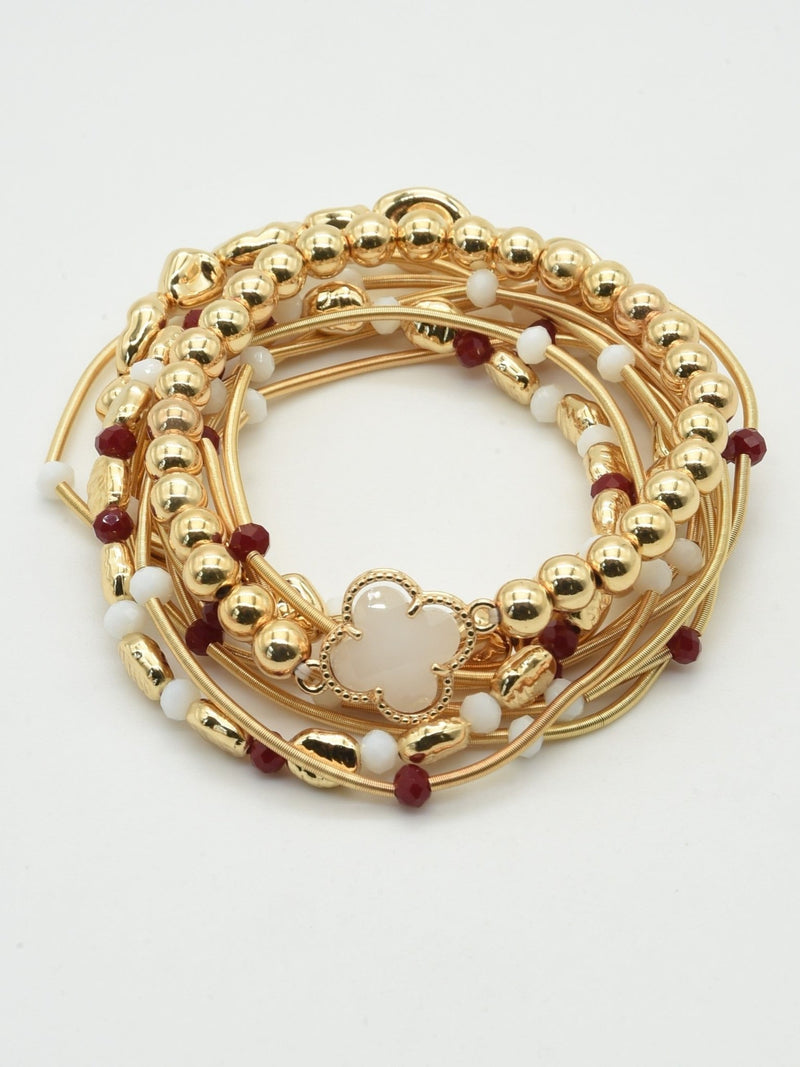 CB2216 Game Day Clover Charm C Accent Beaded Bracelet Set - MiMi Wholesale