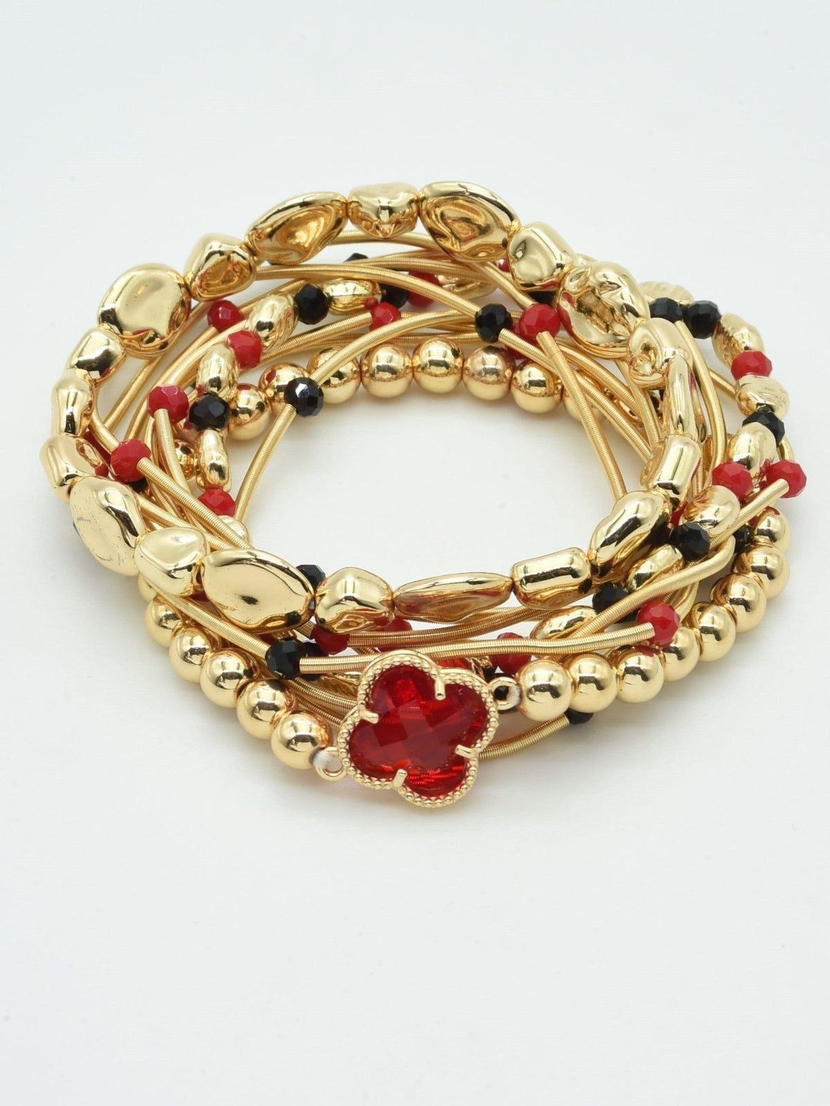 CB2216 Game Day Clover Charm C Accent Beaded Bracelet Set - MiMi Wholesale