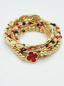 CB2216 Game Day Clover Charm C Accent Beaded Bracelet Set - MiMi Wholesale