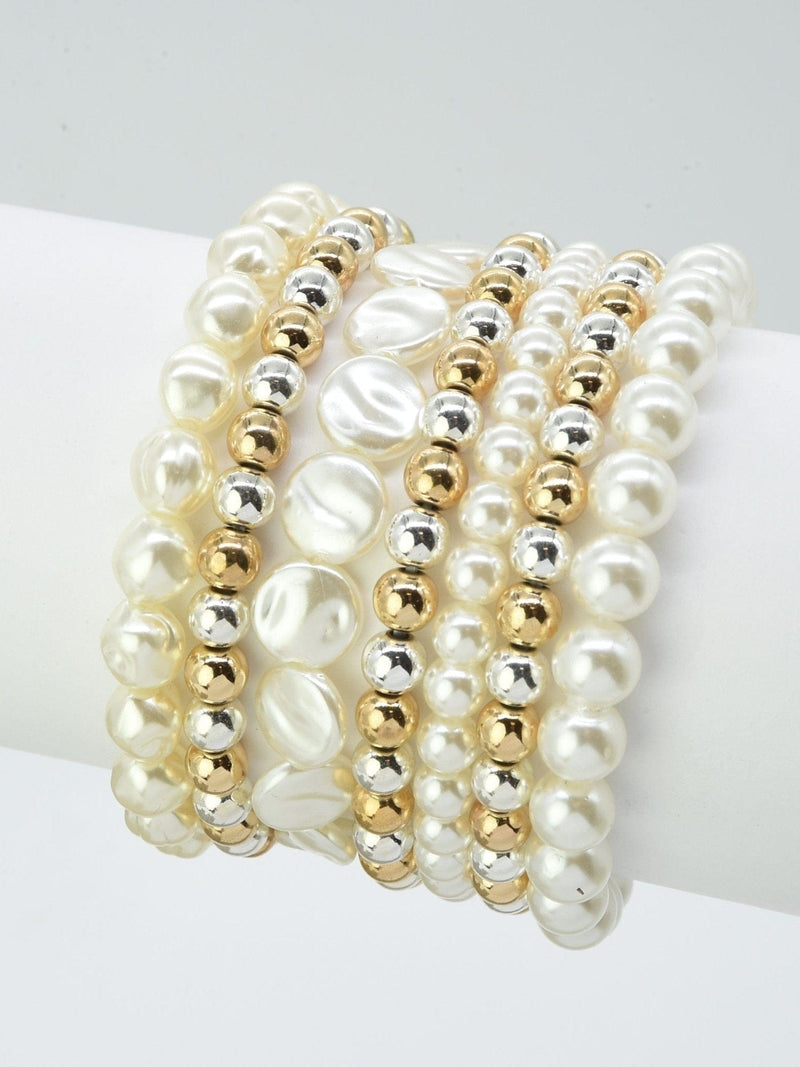 CB2227 Multi Strand CCB & Pearl Bracelet Set - MiMi Wholesale