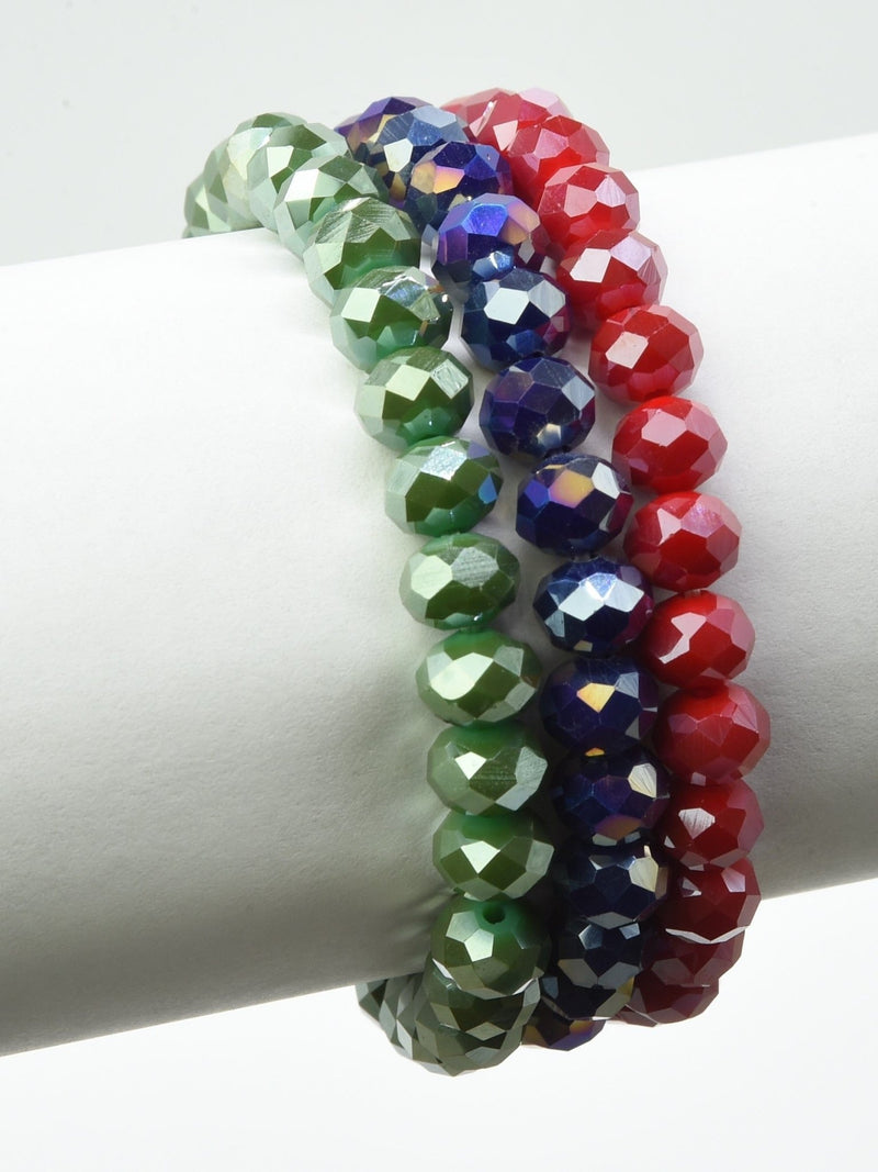 CB2233 Multi Color Glass Bead Stretch Bracelet Set - MiMi Wholesale