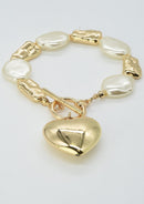 CB2249 CCB Pearl Bracelet With Puffy Heart Charm - MiMi Wholesale