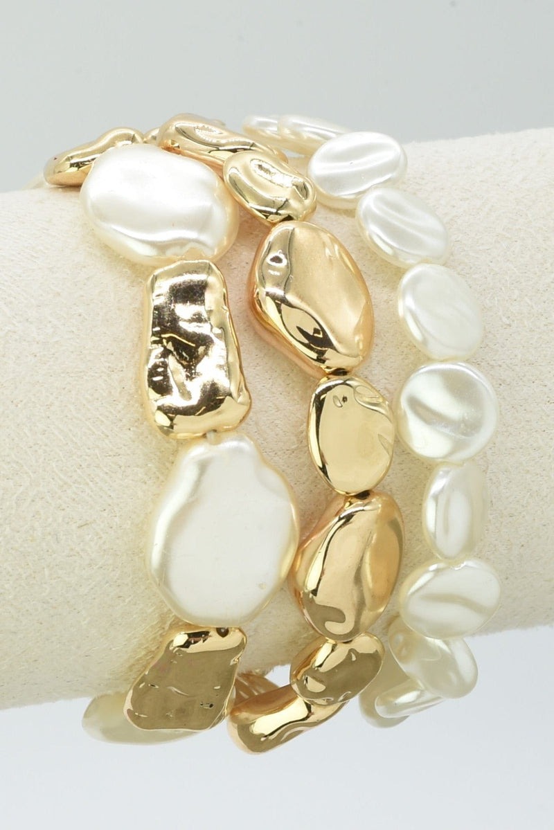 CB2253 3 Piece CCB Pearl Stretch Bracelet Set - MiMi Wholesale