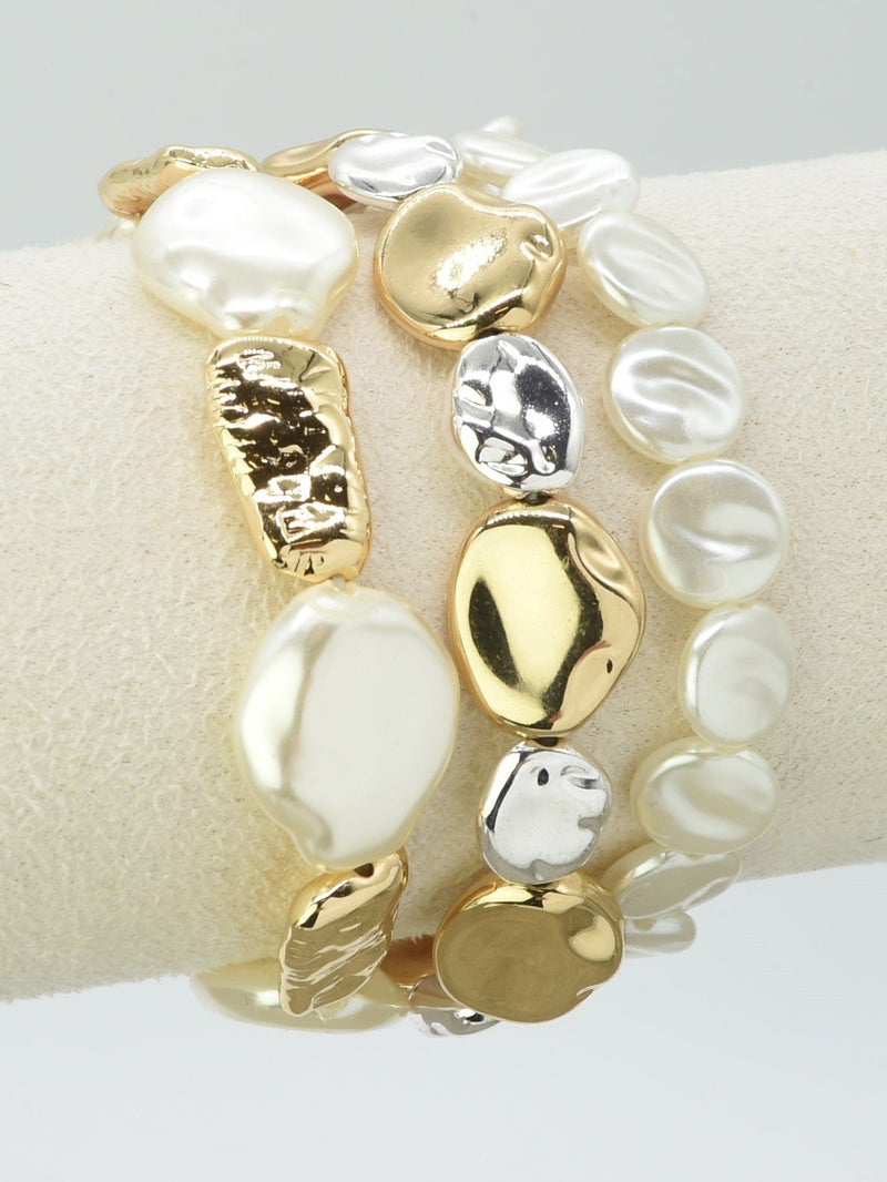 CB2253 3 Piece CCB Pearl Stretch Bracelet Set - MiMi Wholesale