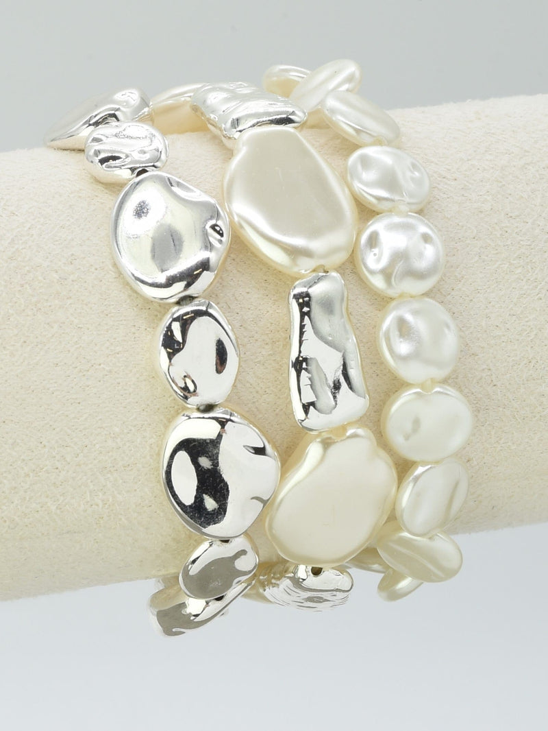 CB2253 3 Piece CCB Pearl Stretch Bracelet Set - MiMi Wholesale