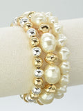 CB2254 3 Piece CCB Pearl and Bead Stretch Bracelet Set - MiMi Wholesale