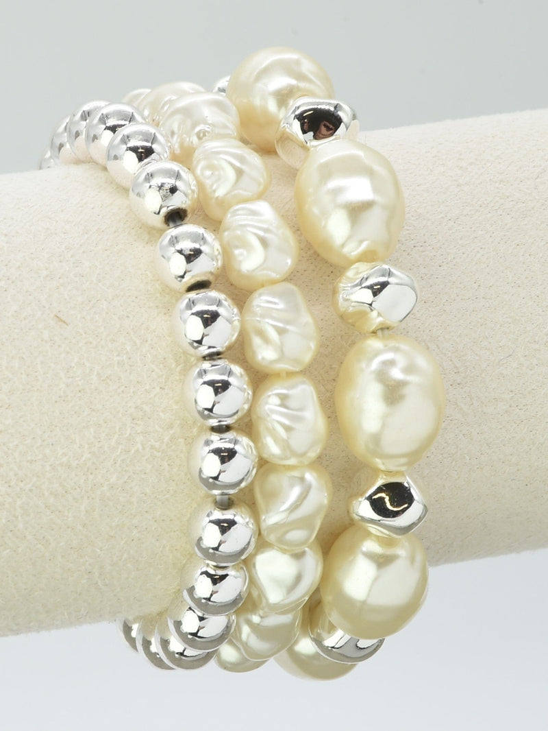 CB2254 3 Piece CCB Pearl and Bead Stretch Bracelet Set - MiMi Wholesale