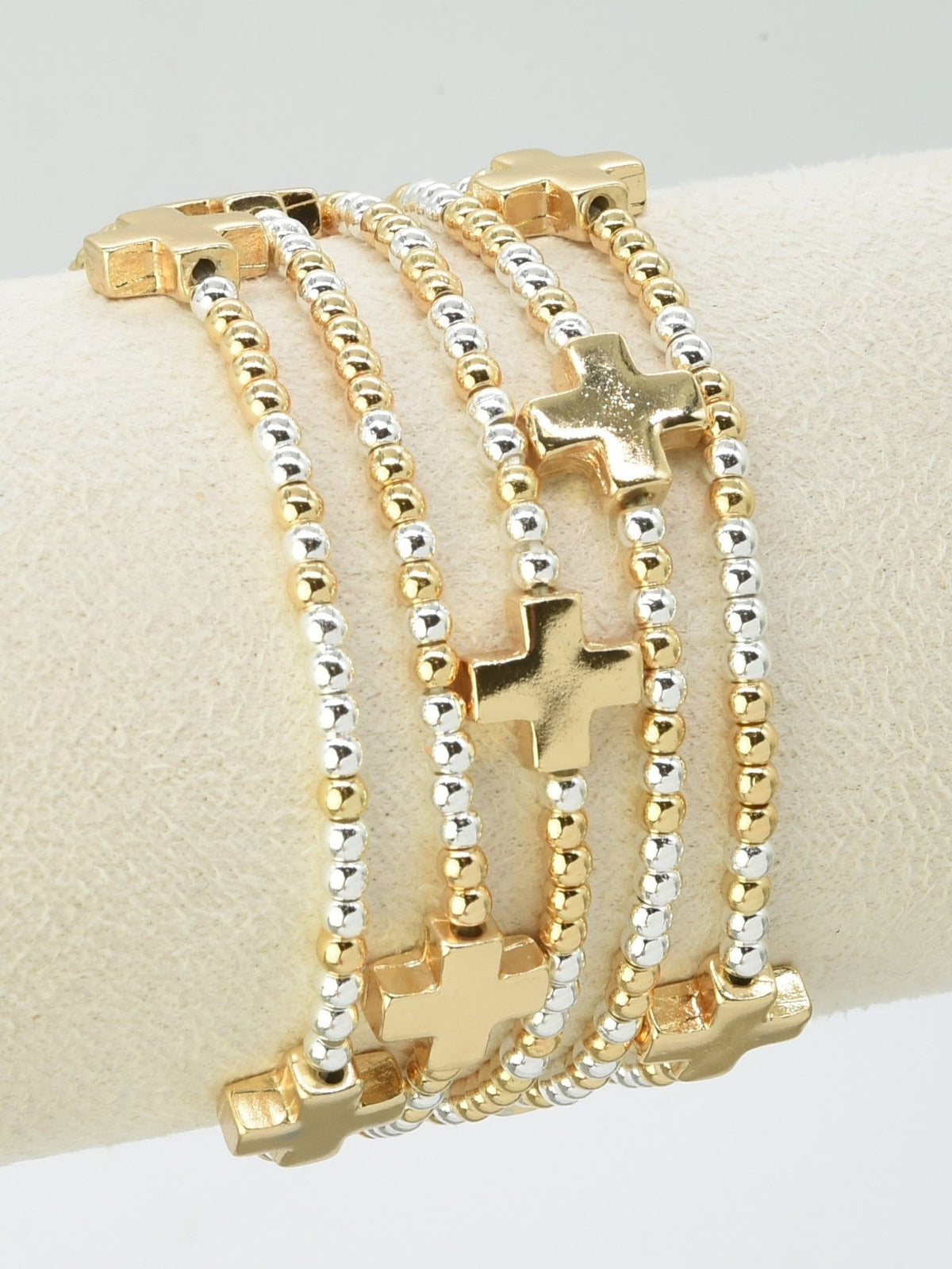 CB2259 5 Piece Cross Beaded Bracelet Set - MiMi Wholesale