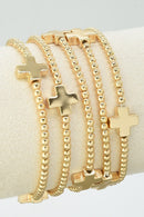 CB2259 5 Piece Cross Beaded Bracelet Set - MiMi Wholesale