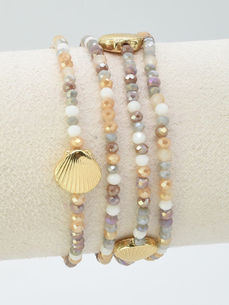 CB2264 4 Piece Glass Bead and Shell Bracelet Set - MiMi Wholesale