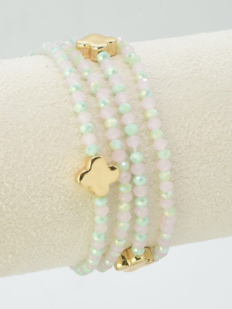 CB2265 4 Piece Glass Bead and Clover Bracelet Set - MiMi Wholesale