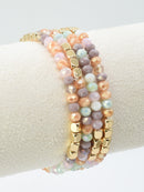 CB2267 4 Piece Glass Metal Beaded Bracelet Set - MiMi Wholesale