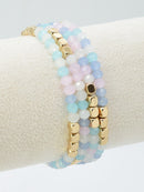CB2267 4 Piece Glass Metal Beaded Bracelet Set - MiMi Wholesale