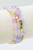 CB2267 4 Piece Glass Metal Beaded Bracelet Set - MiMi Wholesale