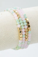 CB2267 4 Piece Glass Metal Beaded Bracelet Set - MiMi Wholesale
