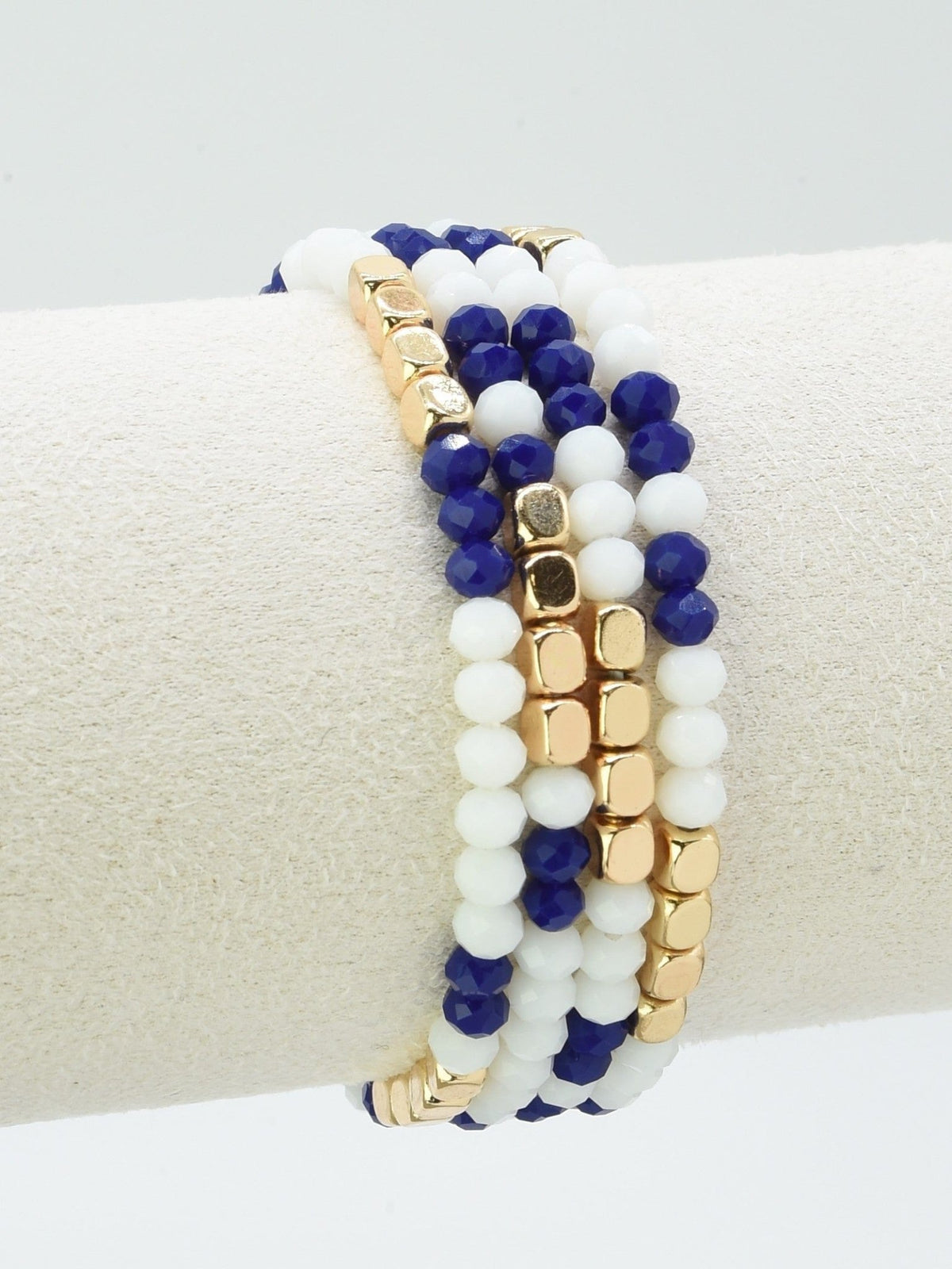 CB2287 4 Piece Glass Metal Bead Stretch Bracelet Set - MiMi Wholesale