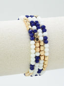 CB2287 4 Piece Glass Metal Bead Stretch Bracelet Set - MiMi Wholesale