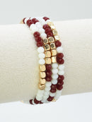 CB2287 4 Piece Glass Metal Bead Stretch Bracelet Set - MiMi Wholesale