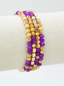 CB2287 4 Piece Glass Metal Bead Stretch Bracelet Set - MiMi Wholesale