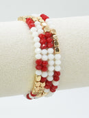 CB2287 4 Piece Glass Metal Bead Stretch Bracelet Set - MiMi Wholesale