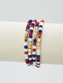 CB2287 4 Piece Glass Metal Bead Stretch Bracelet Set - MiMi Wholesale