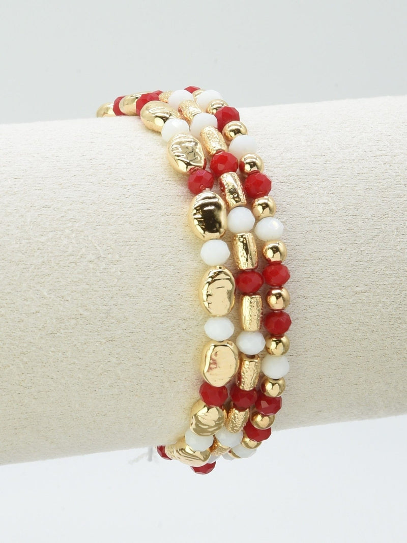 CB2296 3 Piece CCB Metal Glass Bead Stretch Bracelet Set - MiMi Wholesale